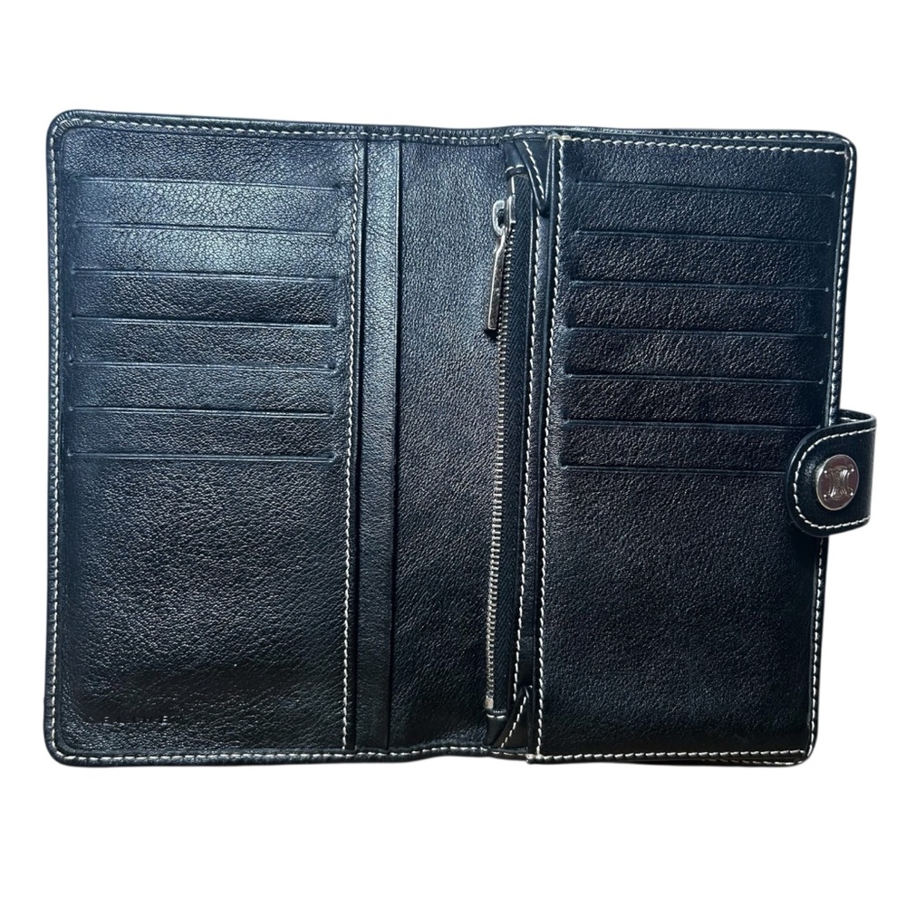 Celine Vintage Macadam Canvas Long Bi-fold Wallet in black with leather trim EUC - Picture 3 of 12